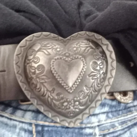 New silver heart love belt buckle and belt size small to 5x. Silver Heart Belt Buckle main image 3